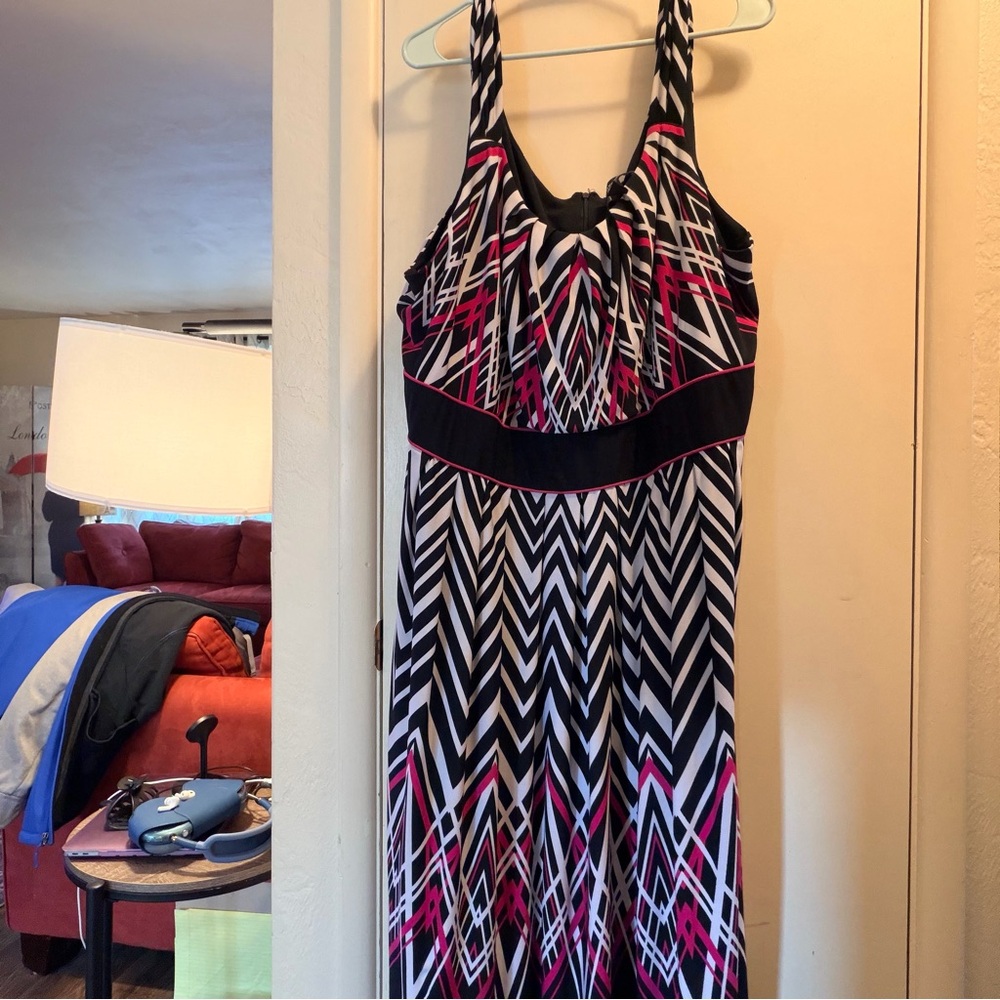 R&M Richards Vibrant Pink and Black Dress with Cardigan - Picture 3 of 5